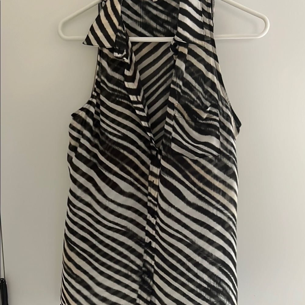 Guess Black and White Striped Women's sheer blouse